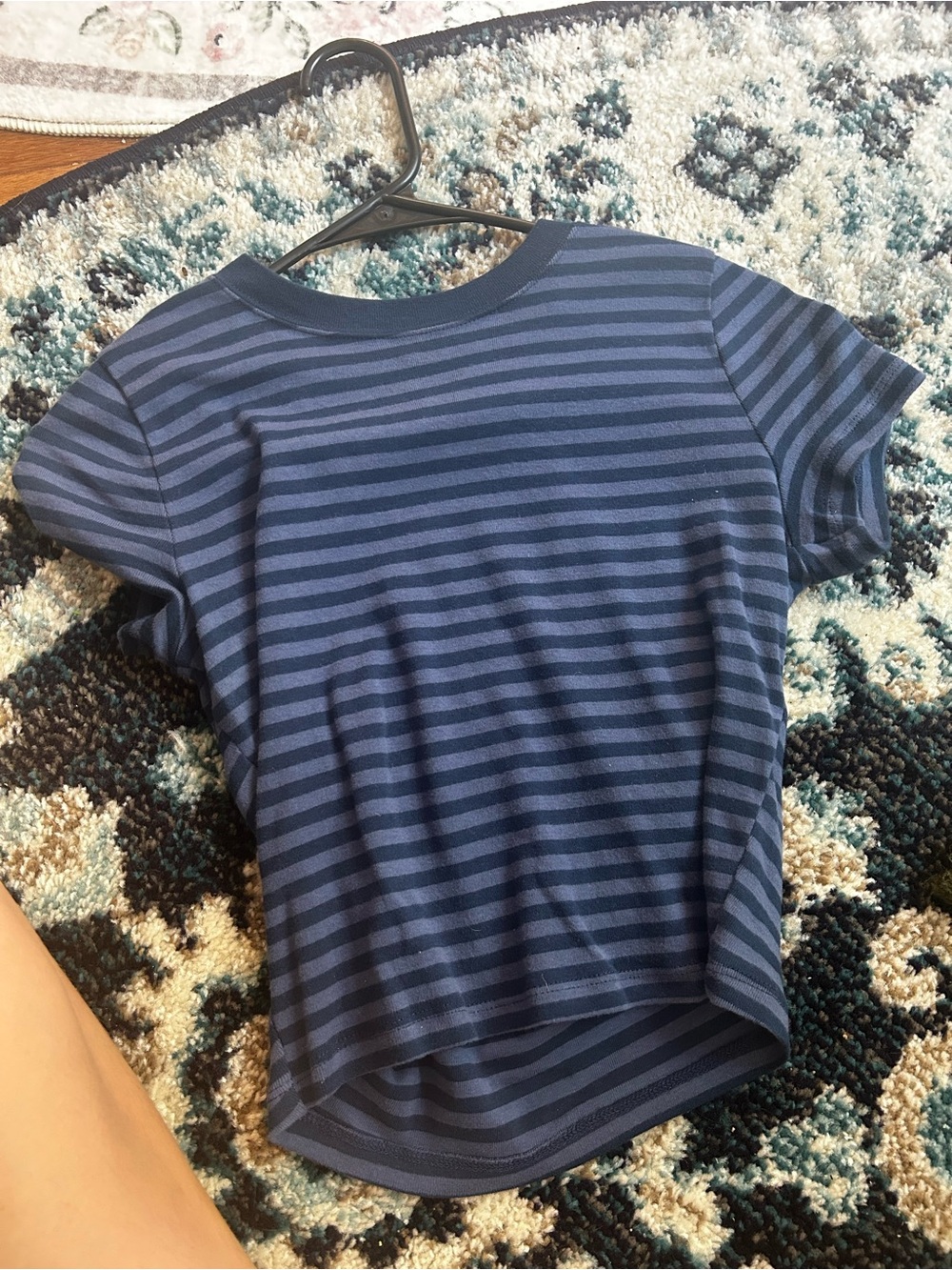 Hollister Navy and Light Blue Striped Short Sleeve Tee